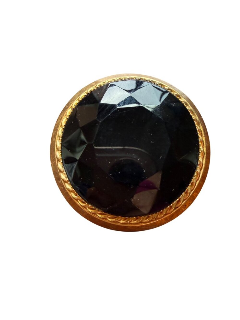 Vintage Black & Gold Oval Brooch Faceted Glass Stone Elegant Statement Jewelry 2